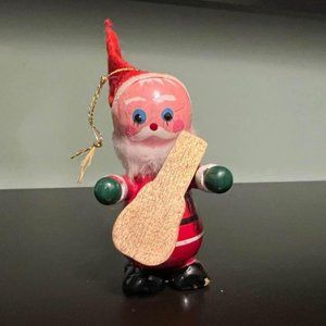 Vintage Wooden Christmas Elf ornament with Guitar